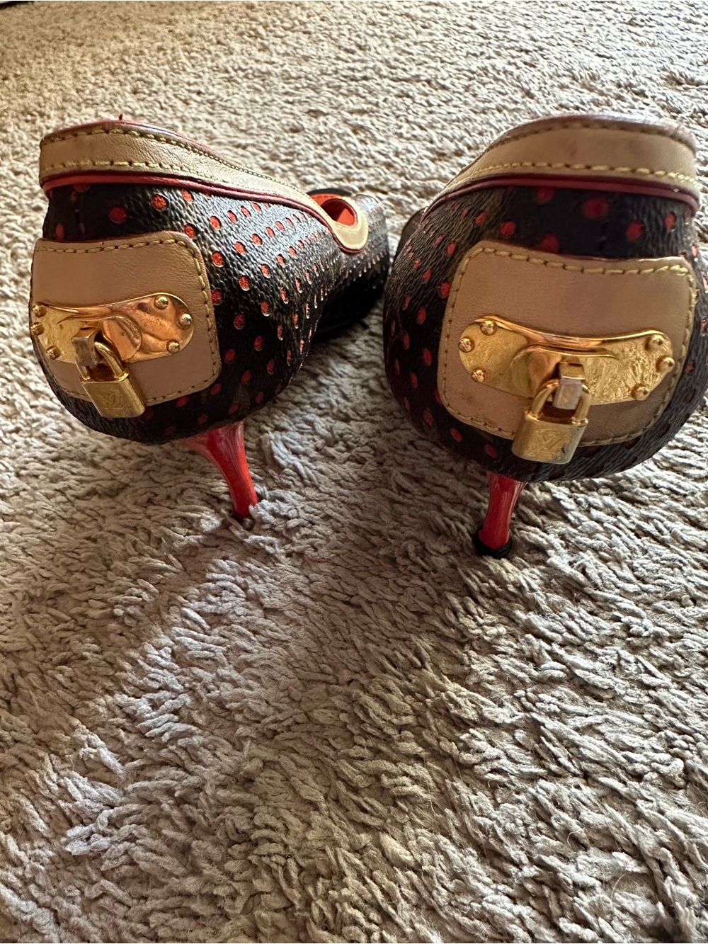 Louis Vuitton Monogram Perforated Peep Toe Heels Orange Size 39.5 Padlock - Picture 7 of 10